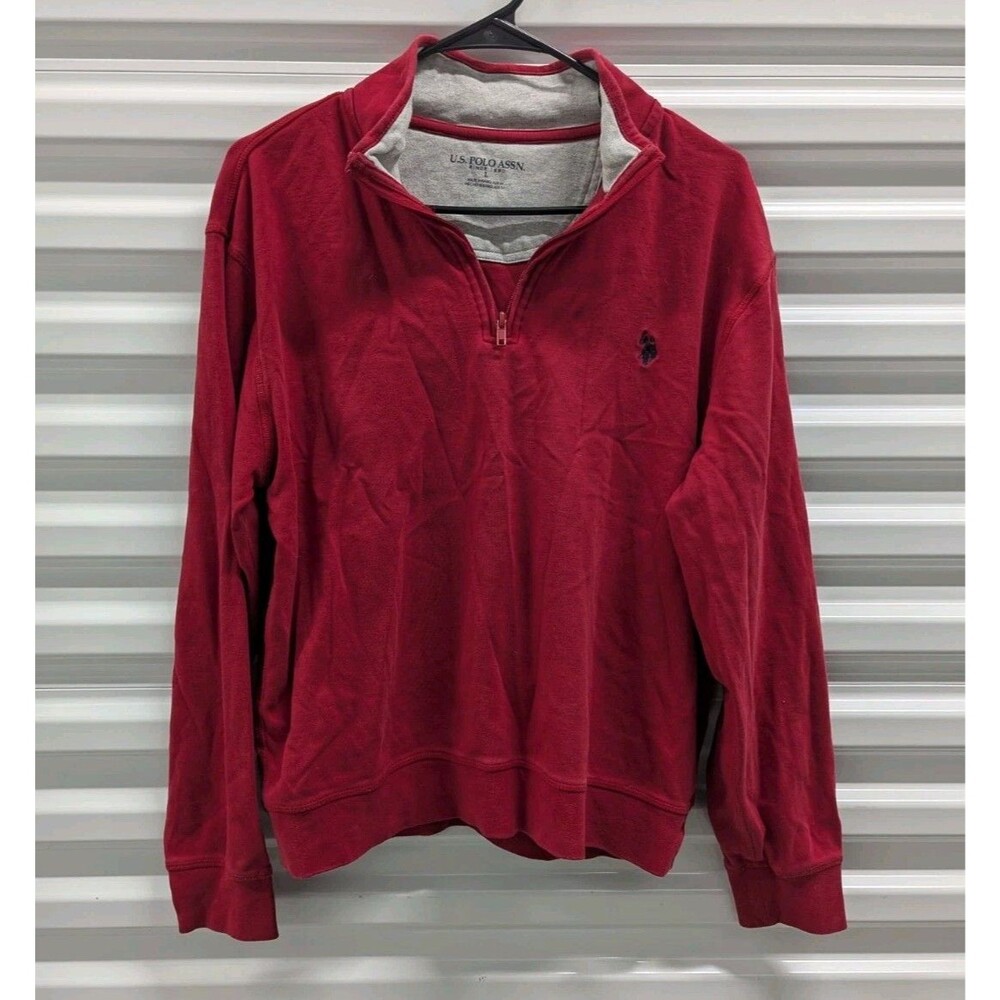 U.S. Polo Assn Red Quarter Zip Pullover Sweater Y2K Preppy Small Flaw Grunge